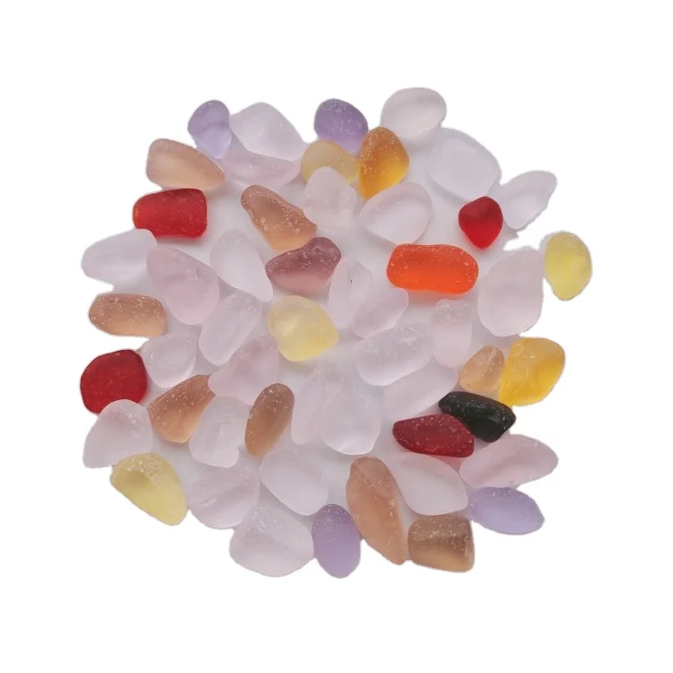 Wholesale Blue Green White Block Shaped Irregular Natural Bulk Sea Glass Stones Sea Glass Beads