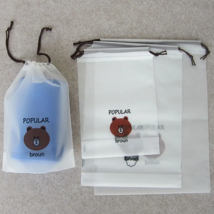 Bear Drawstring Pocket Waterproof Socks Packaging Bag Transparent Drawstring Bag