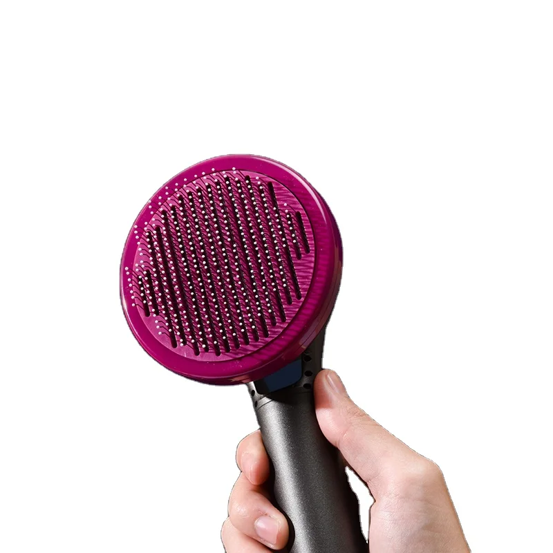 Factory Wholesale Pet Grooming Cat Fur Dog Fur Comb Self Clean Button With Masaging Bead Fashion Color