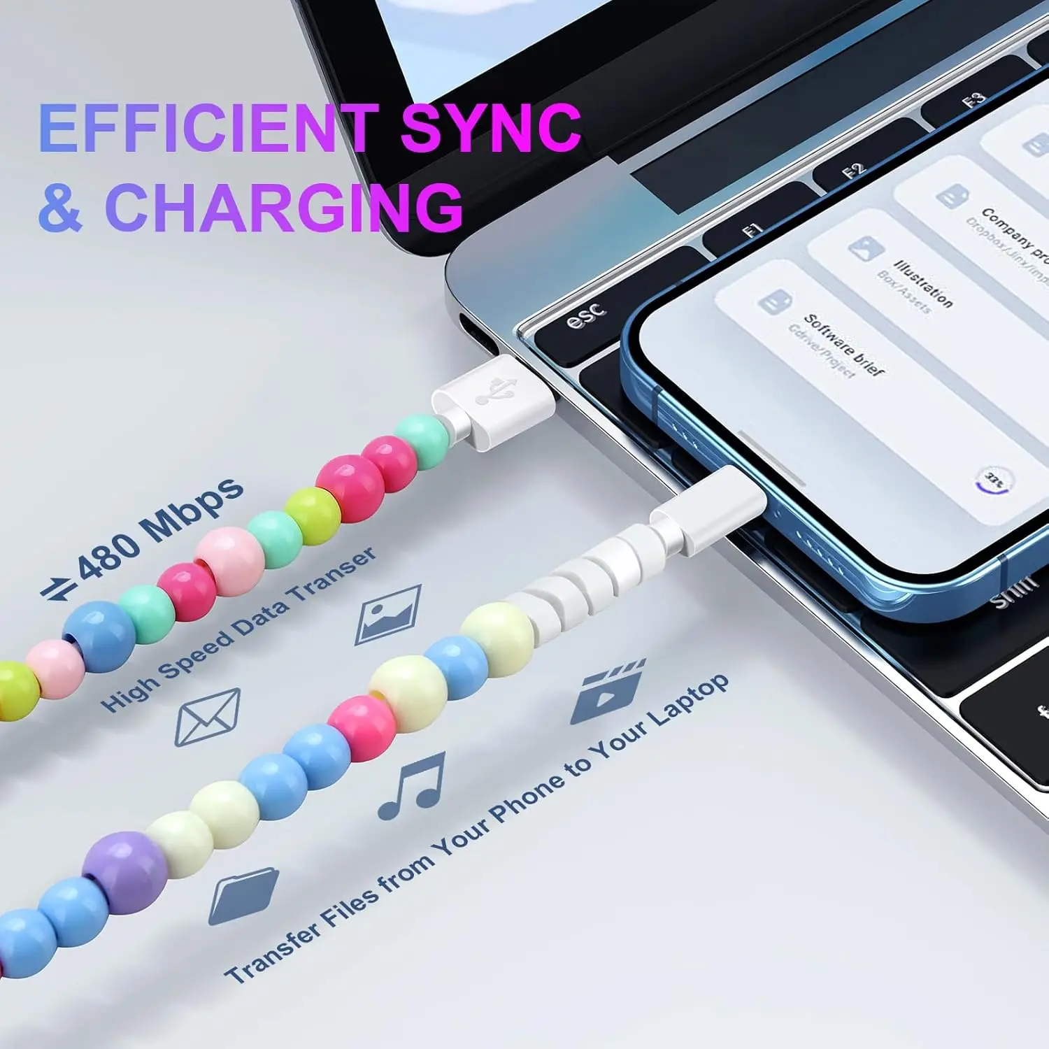 Кабель USB C 66 Вт быстрый USB-C зарядный кабель 3.3FT стильный и прочный с бисером iPhone 16 Pro 15 Max/Pro/Plus Samsung