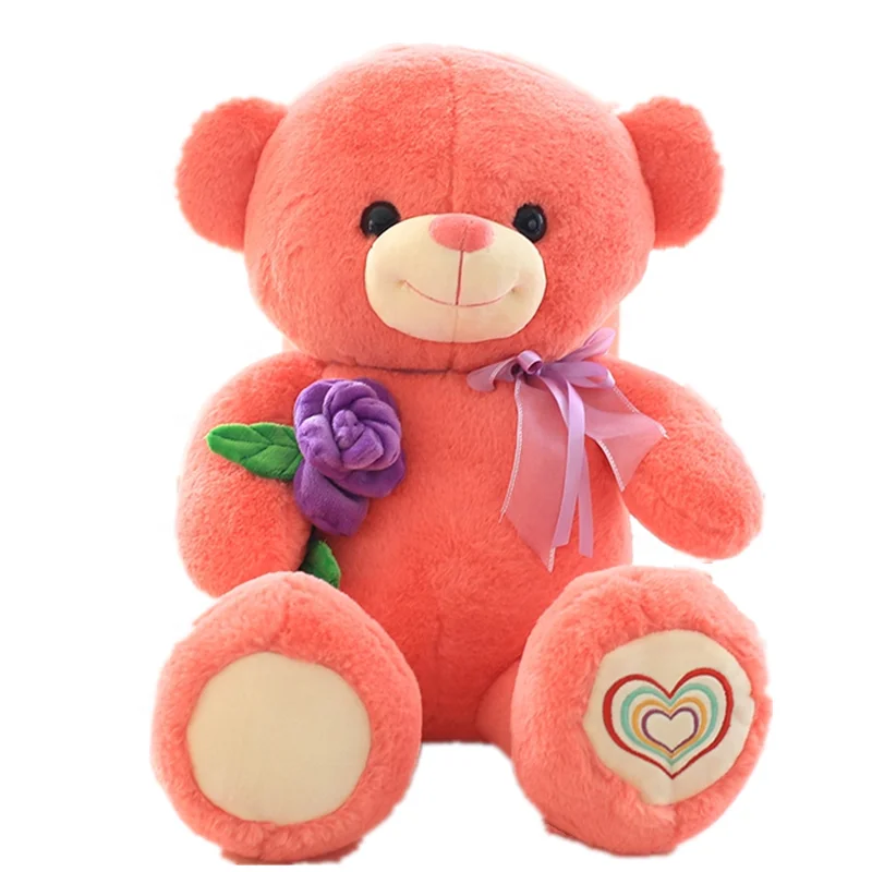 oem custom stuffed plush tedy bear smile teddy bear with rose flower