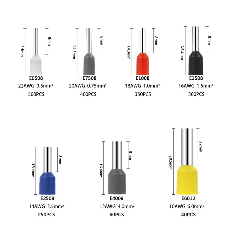 HSC8 6-6A Terminal Crimping Pliers 0.25-6mm2 23-10 AWG Tubular Ferrule 1900Pcs Wire Clamp Kit