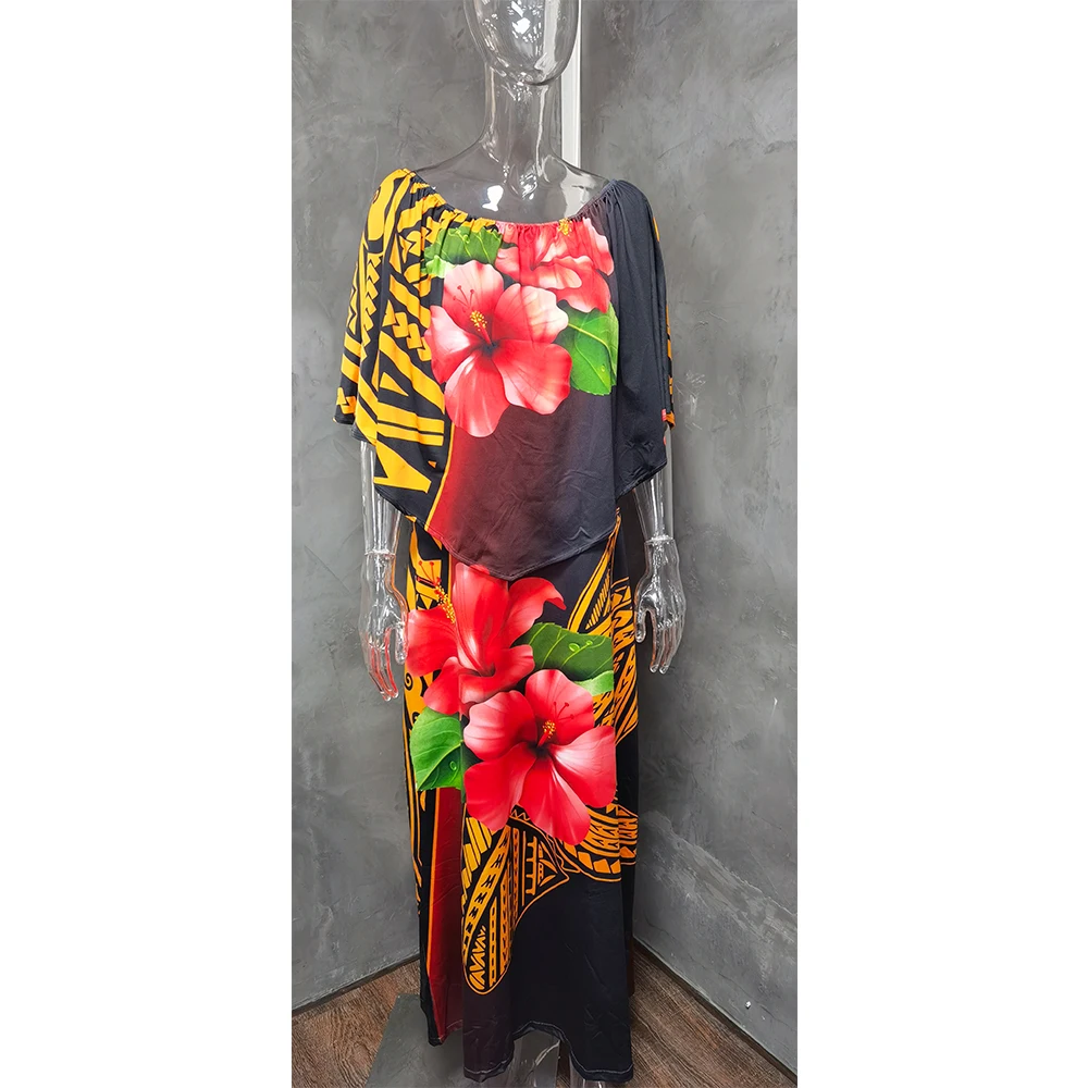 Custom Polynesian Islands Style Dresses Women 2022 New Design Maxi Straight Dress Lady One Shoulder Office Wear Casual Dress