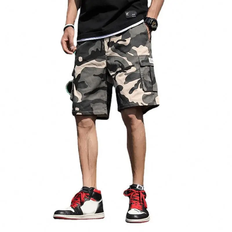 Custom High Quality Heavy Weight Paint Splatters Cargo Camouflage Camo Jeans Shorts Pants Men