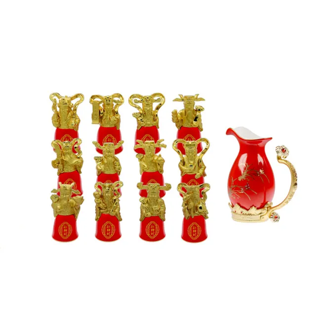 High Bone China Gold Plated Wine Cup Set Liquor Cup Mini Wine Glasses Stemless Ceramic Shot Glasses