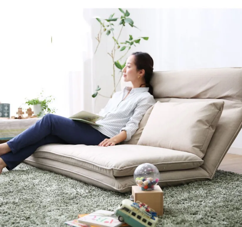 Soft Fabric Adjustable Lounge Folding Chair Tatami Folding Single Small Sofa Bed