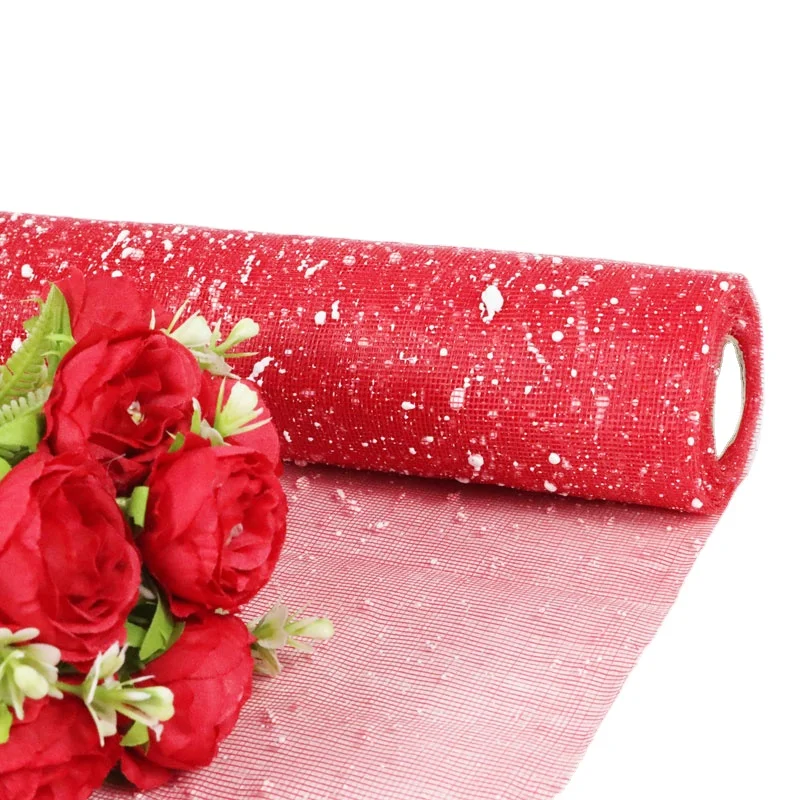 Hot selling colorful Flowers Gift Wrapping Paper Snow Dot Yarn Mesh Florist Bouquet Packaging for DIY Party Wedding Festival