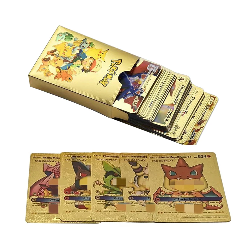 Wholesale Popular Rare Pikachu Gold Black Poke mon Card Trading Playing Game Cards Poke Mon Playing Card