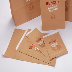 Custom restaurant food delivery take out packaging bag design your own logo flat handle takeaway carry brown kraft paper bag