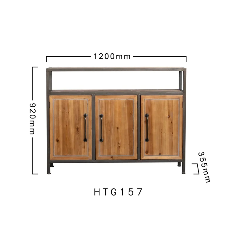 INNOVAHOME industrial three doors wood hallway console cabinet design metal frame wooden antique vintage craft entrance cabinet