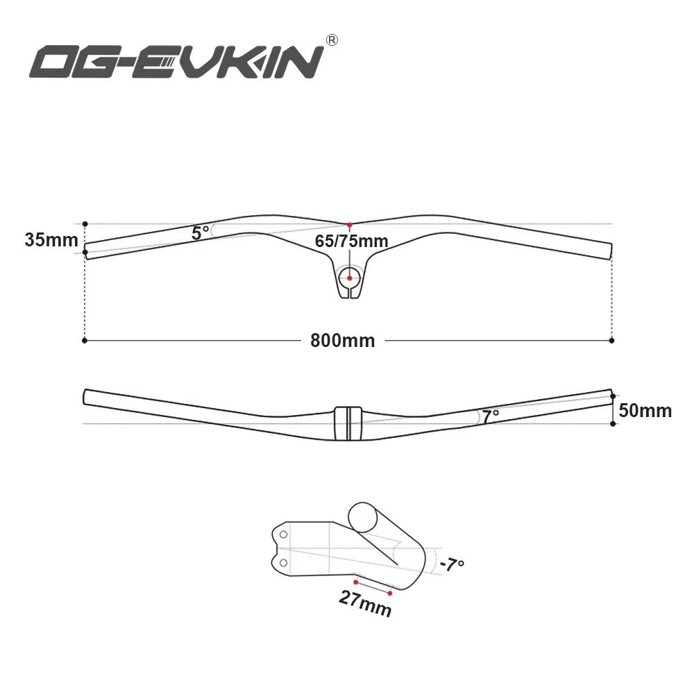 OG-EVKIN HB2000 Integrated MTB Mountain Bike Handlebar T1000 Carbon Rise 800mm 7-Degrees UD Matte Bicycle XC Flat Bar Stem Bike