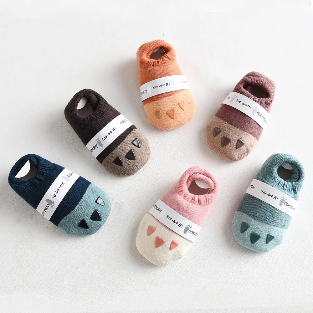 Can custom logo Floor baby toddler socks winter wool ring thickened  cotton socks cartoon cute cat claw socks for kids
