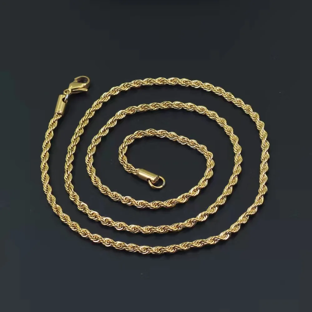 Rope platinum bulk 18k gold plated  stainless steel bulk link chain dubai flat top roll jewelry necklace for mens twisted chains