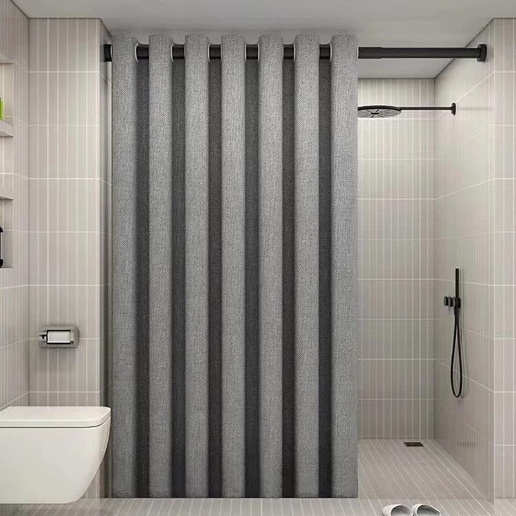 Elegant Nordic Style Mildew Resistant Waterproof Hookless Bathroom Cloth Curtain Linen Cotton Shower Curtain