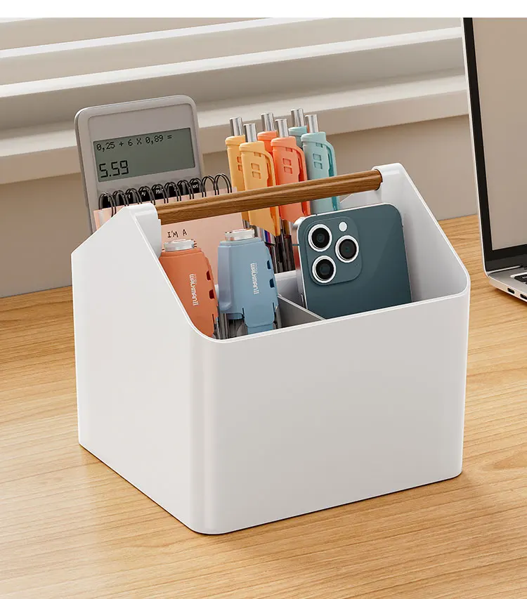 Wholesale Desk Organizer Stackable Storage Basket Household Offices Sundries Desk Container Box With Wood Handle