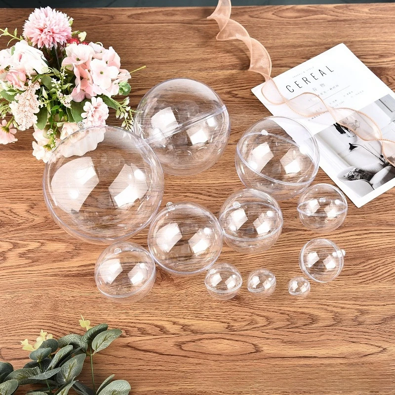 2024 Christmas Factory Bulk 2-40CM Clear round PS Acrylic Plastic Ball Openable Hollow Transparent Christmas Decoration