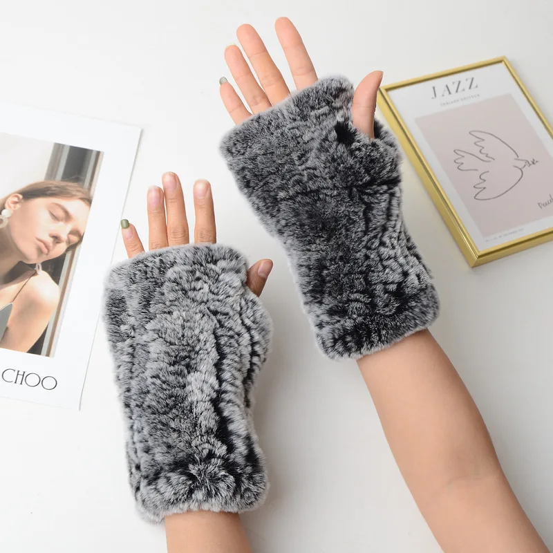 real rabbit fur texting gloves lady half-finger fur gloves for women rex rabbit fur fingerless  gloves