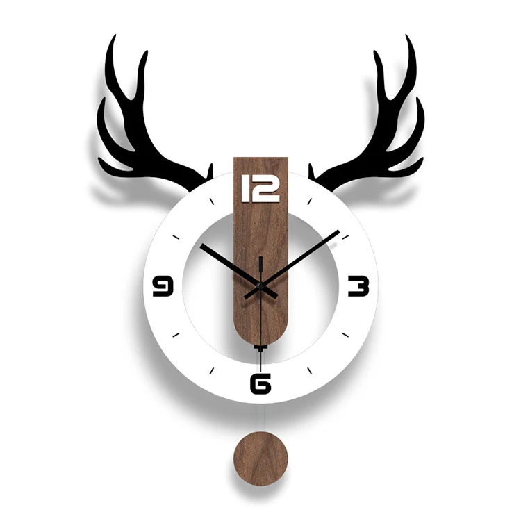 
China Factory Supply Living Room Nordic wind personality creative antlers Bedroom Home Wall Decorative Art Wall Clock 