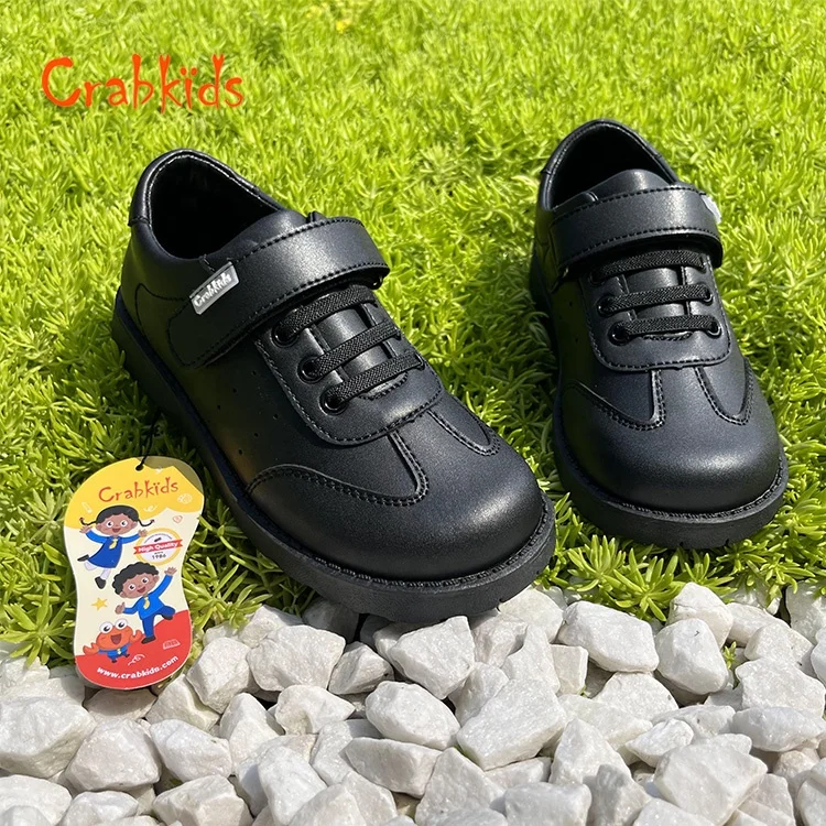 Crabkids Factory Manufacturer Water Proof Black Leather Dress Shoes School Shoes for Children