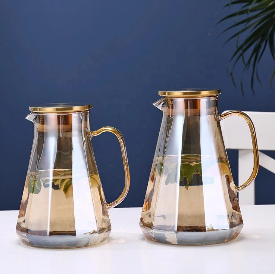 Large Capacity High Borosilicate Glass Cold Water Jug Transparent Juice Pitcher Set Household
