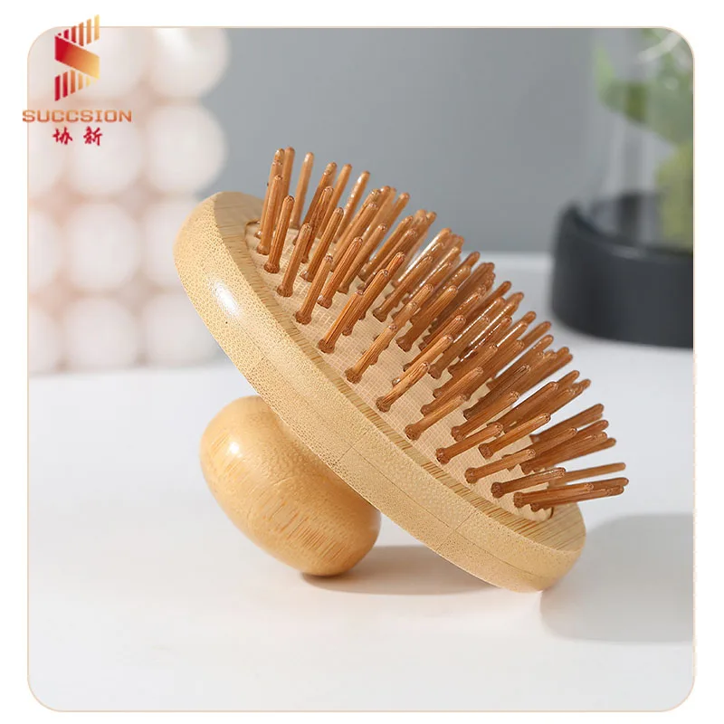 Wholesale Customize Logo Massage Natural Self Cleaning Round Hairbrush Wood Hair Massage Brushes