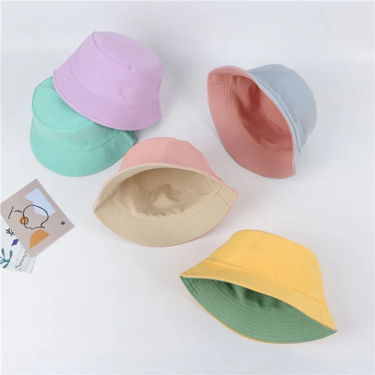 Cotton custom children double sided hats reversible bucket hat for kids