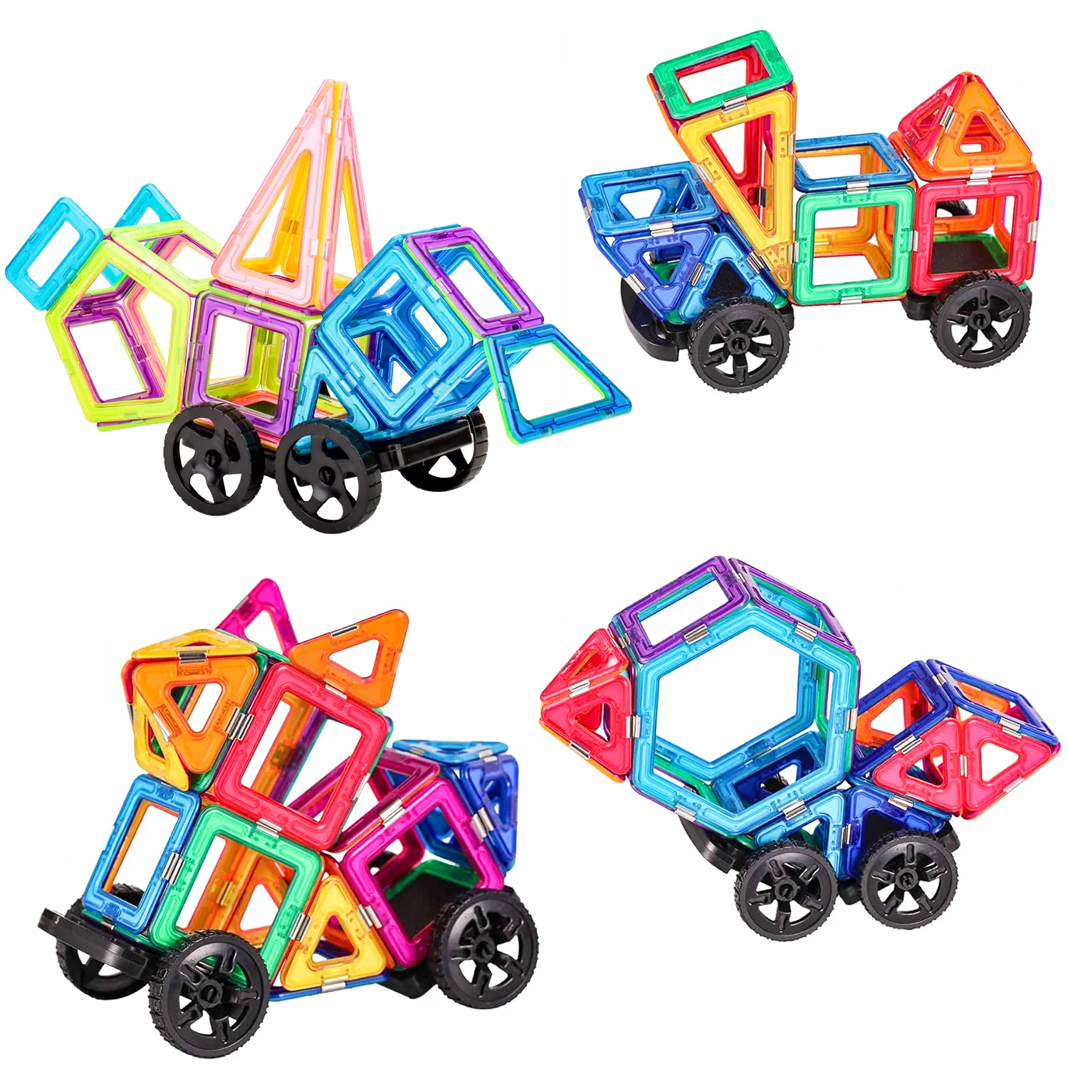 100 Piece Magnetic Tile Creative Blocks Marble Run Race Track Kids 3D Educational Montessori Toys