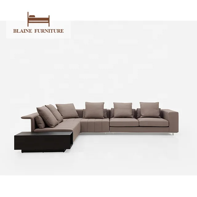 Italian Minimalism Living Room Furniture Metal Frame 4 Seater Couch Designer Genuine Leather Premium Beige Sofa Set