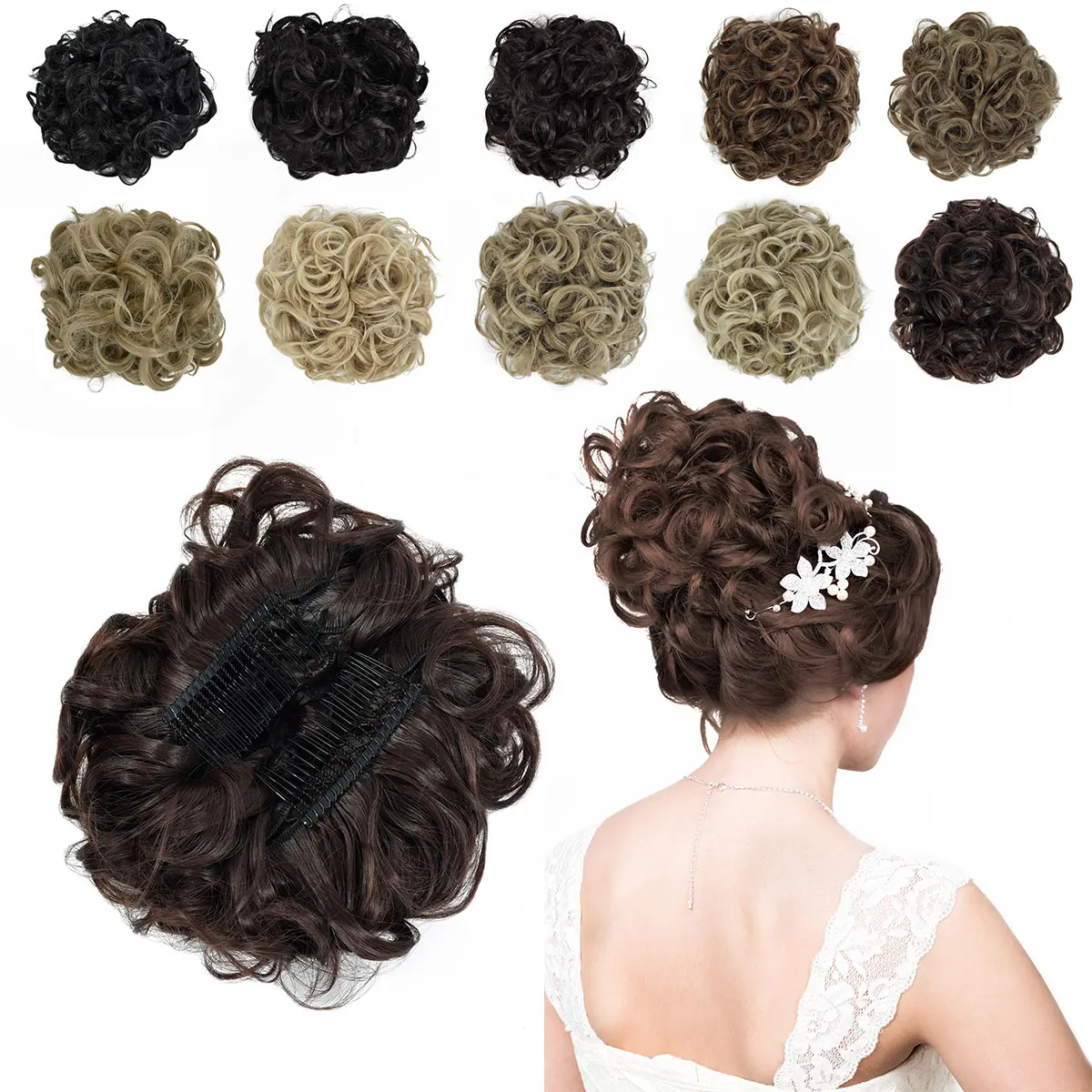 Free Shipping Chignon Type and Synthetic Hair, Heat Resistant Fiber Material Hair Bun Pieces, Synthetic Flexible Hair Buns