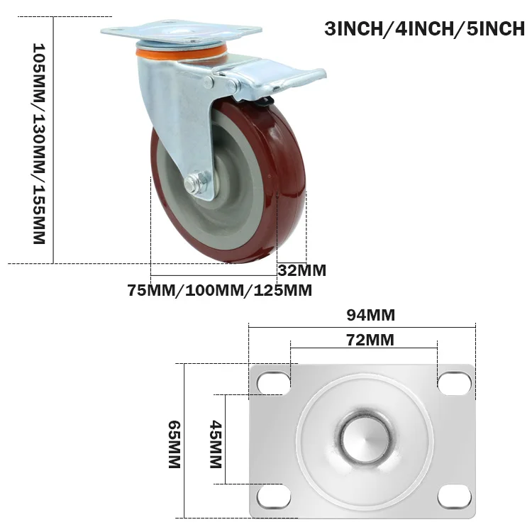 Medium duty 125mm omni caster 5 inch swivel caster wheel with brake manufacturer in china