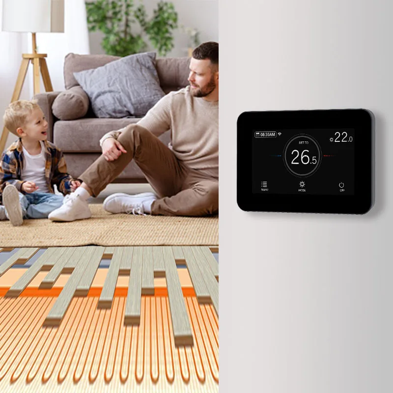 Touch Screen 2.4G Tuya WiFi Frost Protection Room Thermostat for Electric Heating System with NTC Floor Sensor