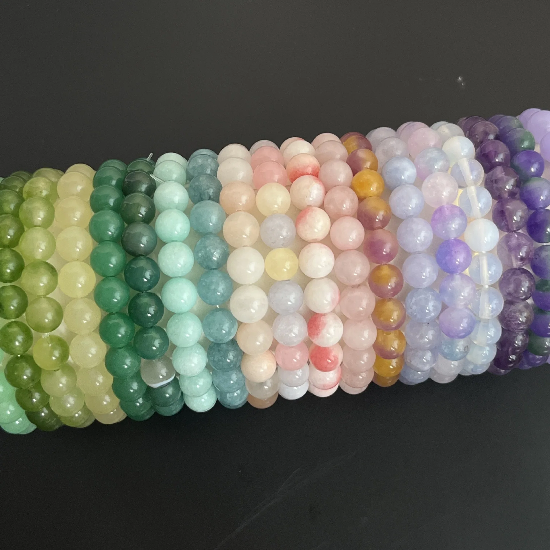 Gemstones Beads Bracelet Fashion Handmade Natural stone bead elastic bracelet  men women Quartz Amethyst Energy healing crystal