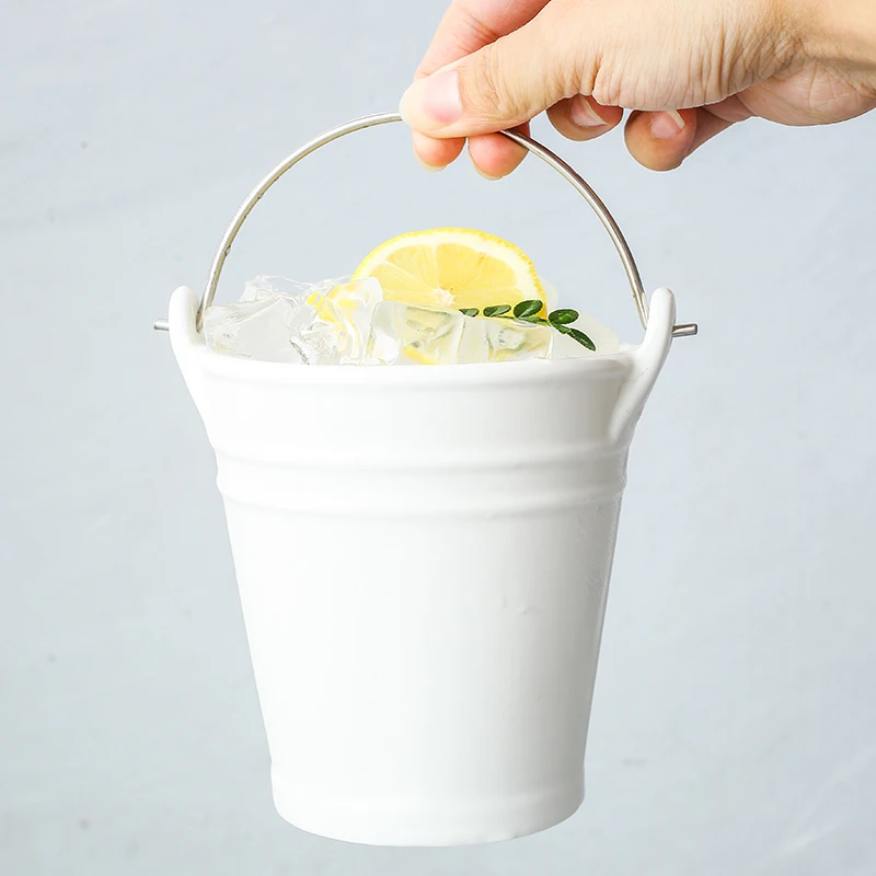 Mini Hot Selling Round Ice Bucket Items Decoration Candy Porcelain Bucket Snack Drink Ceramic Ice Bucket