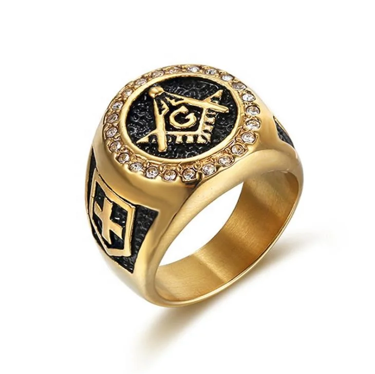 
Wholesale men rings jewelry gold stainless steel engraved Letter G masonic rings for men male 