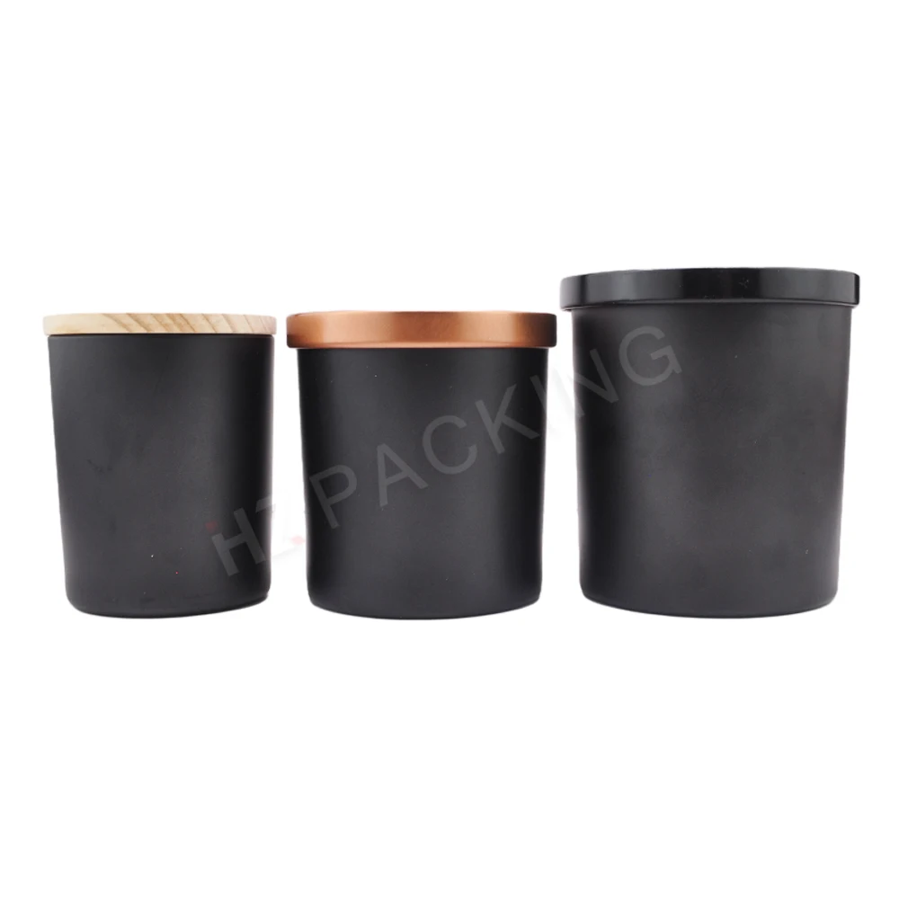 Wholesale Matte Black Empty Glass Candle Holders Jar With Lid For Making Candles