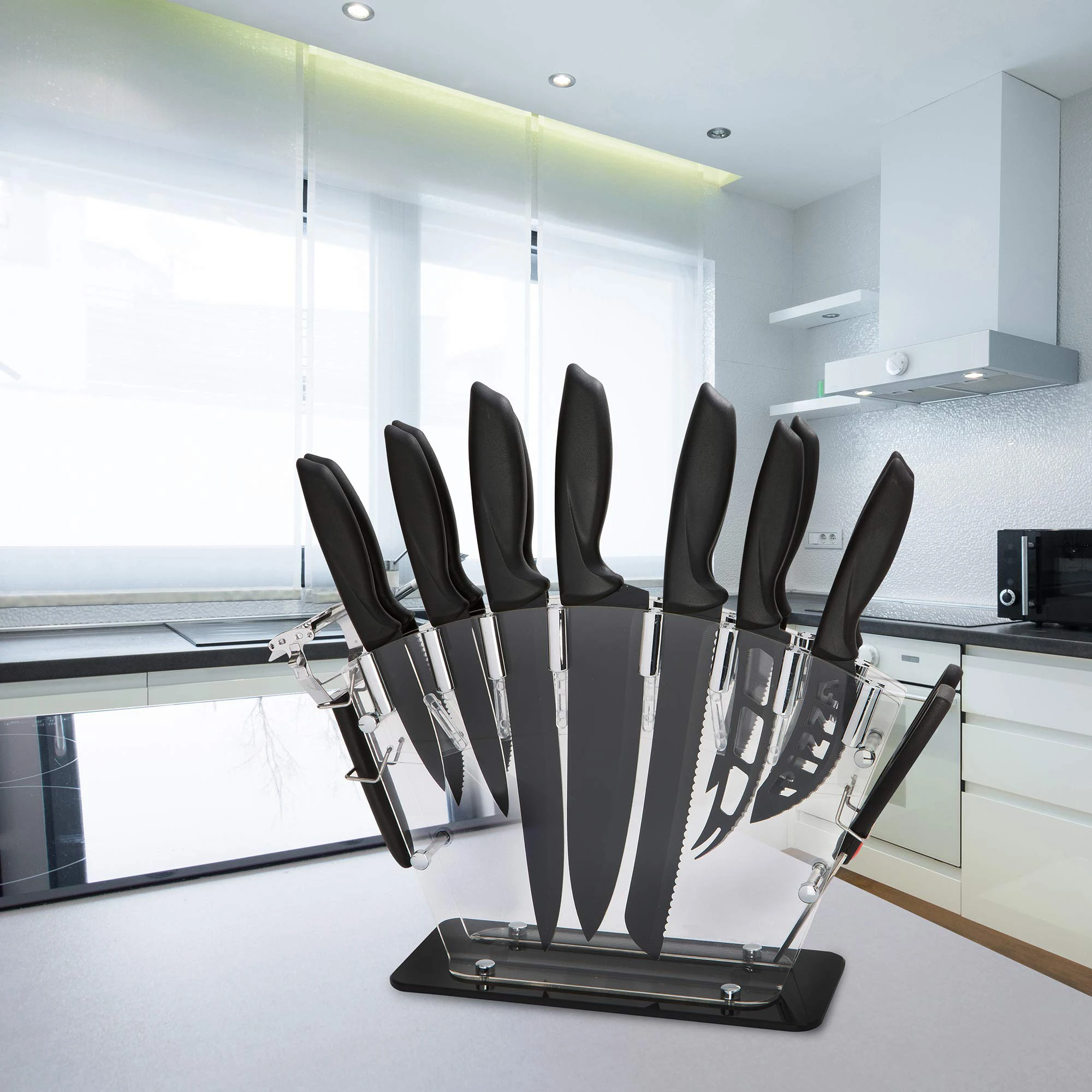 Hot sell product  17 Piece Stainless Steel Kitchen Chef Knife Black Kitchen Knife Set with Block and Knife Sharpener