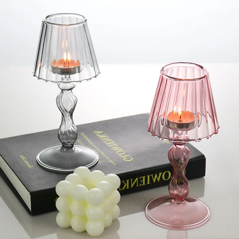 European lamp type candle holder luxury table lamp glass candle holder for home decoration