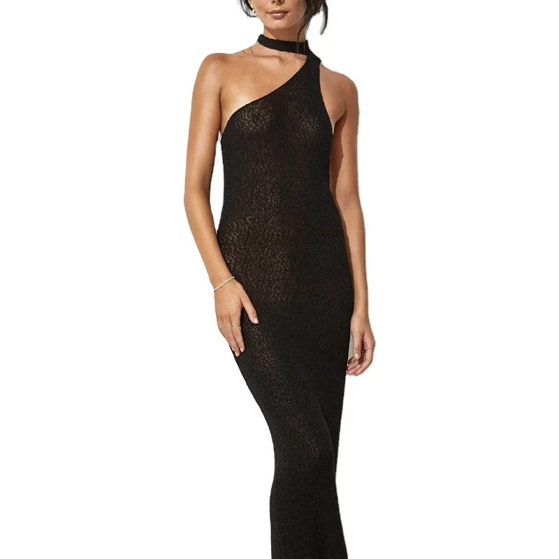 wholesale summer custom mature sexy   dresses for women night elegant fashion oblique neck sleeveless