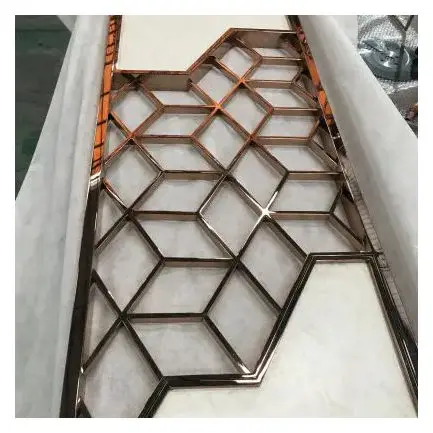 Islamic Design Carbon Powder Coated Round Partition Steel Matt Golden Mercury Folding Room Divider With Tea Color Glass