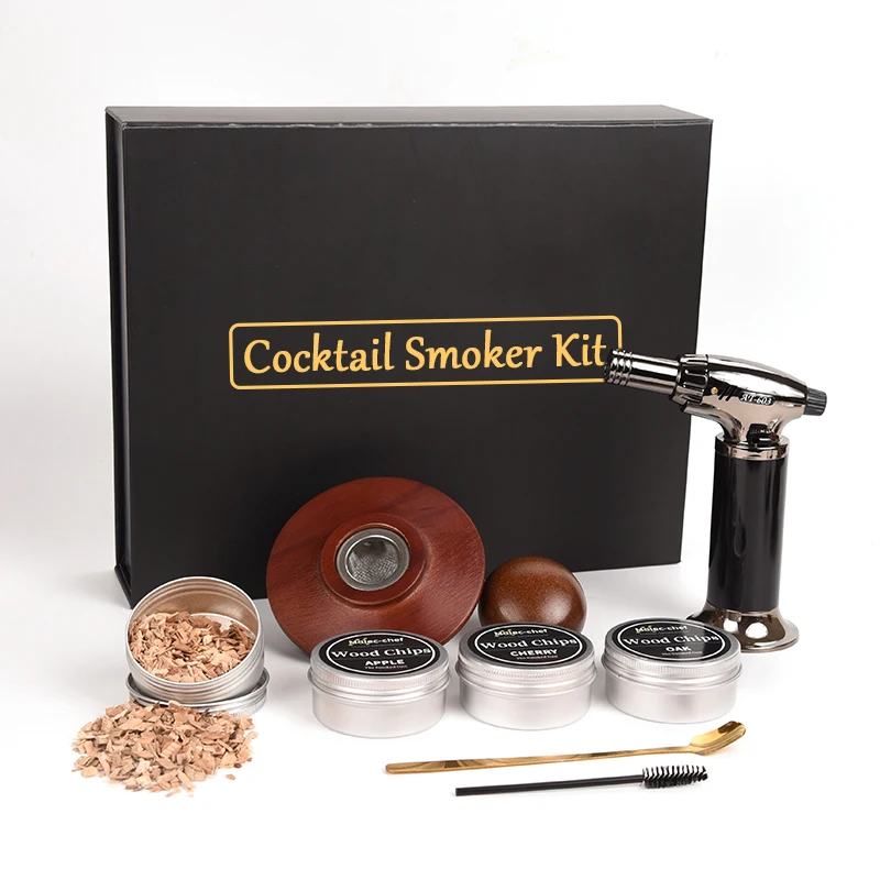 Набор для коктейлей с фонариком, деревянный курильщик для виски, 4 вида деревянных стружки, набор для вдыхания, винный напиток, Amazon, горячая распродажа