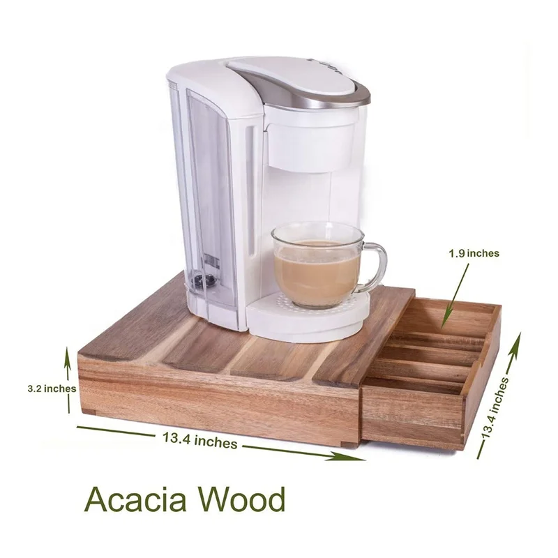 Wholesale compartment storage box wooden storage holder solid wood coffee pod drawer