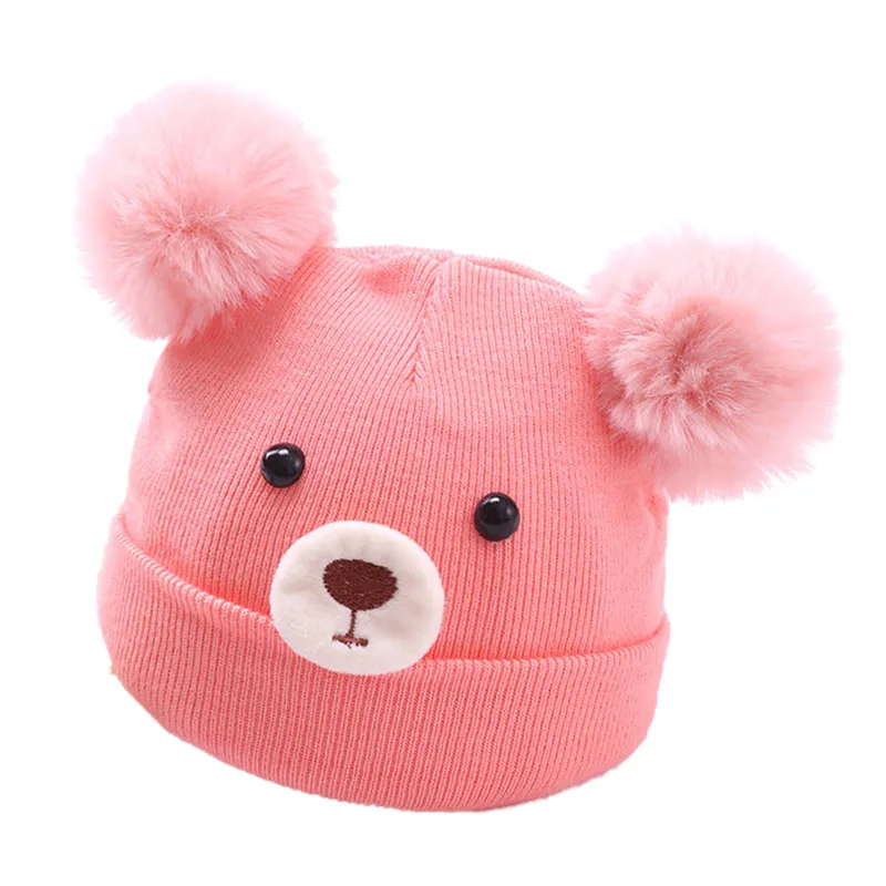 Spot Fall and Winter Baby Hat Double Pom Warm Bear Newborn Knitted Breathable Hat