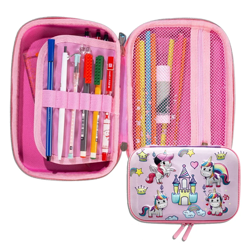 Индивидуальный логотип оптовая продажа милый школьный пенал с единорогом 3d EVA для девочек и детей