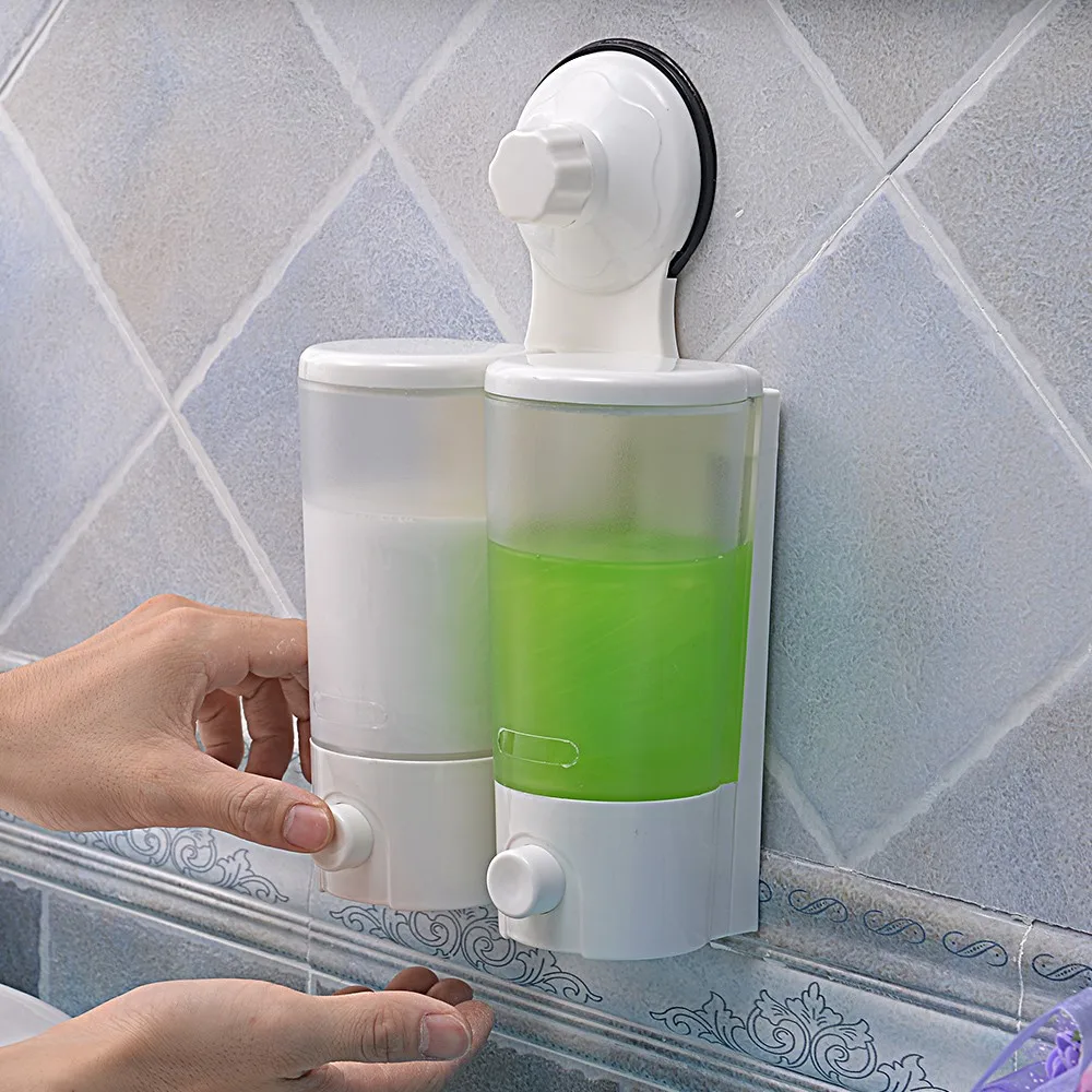 
New design Magic Suction Cup Wall Mounted Double Liquid Soap Dispensers hand Press toilet equipment hand sanitizer dispenser 