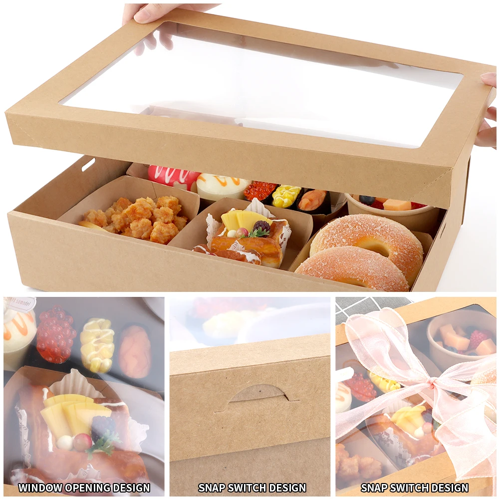 Custom Kraft Paper Snack Box Catering UV Foil Lined Picnic Party Sandwich Chocolate Cookie Dessert Treat Sushi Platter Boxes