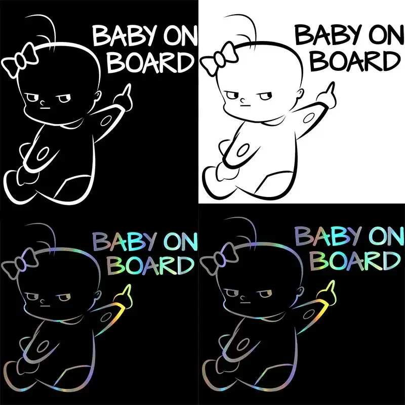 16*14cm Car Sticker Baby On Board Funny Car Decal Reflective Laser Vinyl Decoration Sticker Car Styling Black Silver Accessories