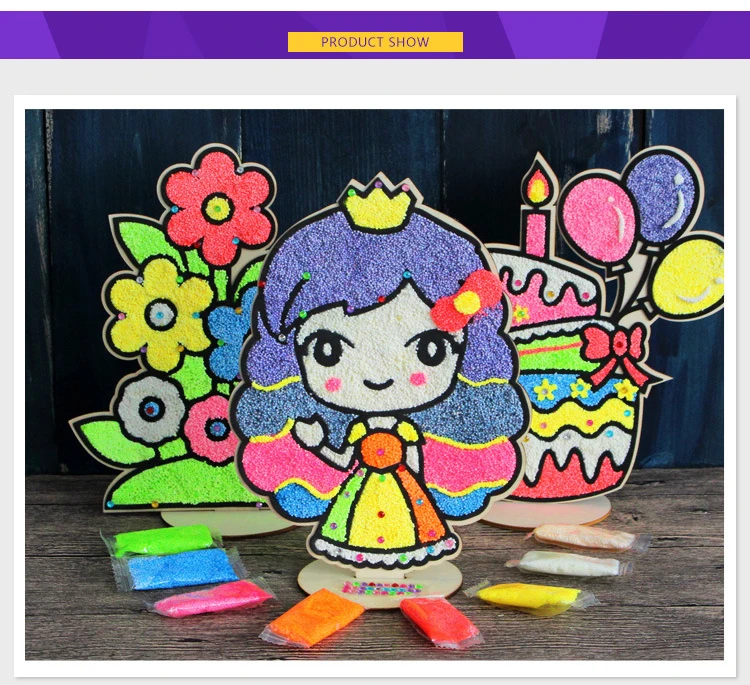 3D Wooden Board Snowflake Mud Painting Children DIY Pearl Mud Kindergarten Handmade Pearl Coloring Painting Toy