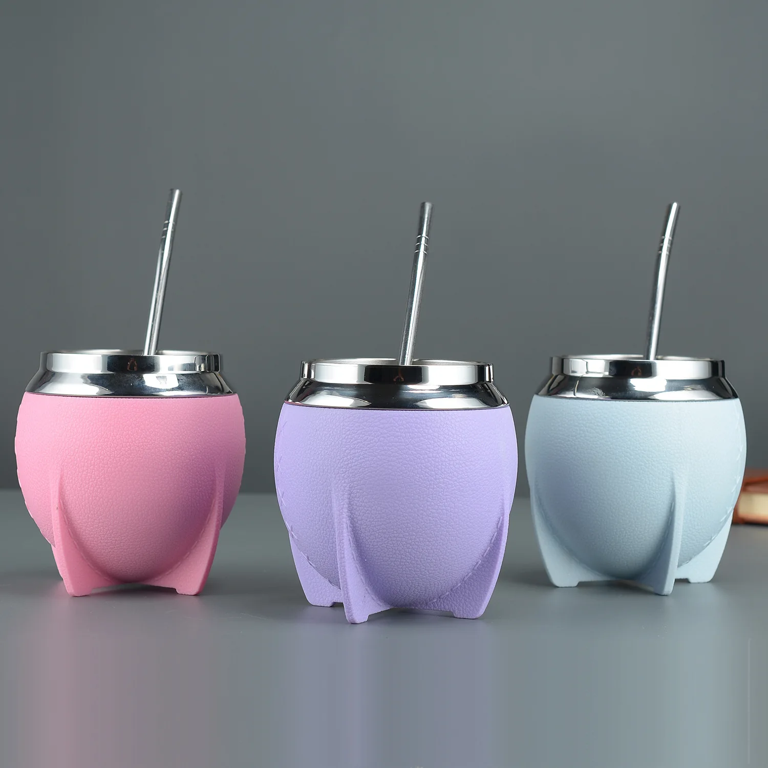 280ml Yerba Mate Gourd Leather Stainless Steel Coffee Yerba Para Mate Argentina Cup With Bombilla Straw