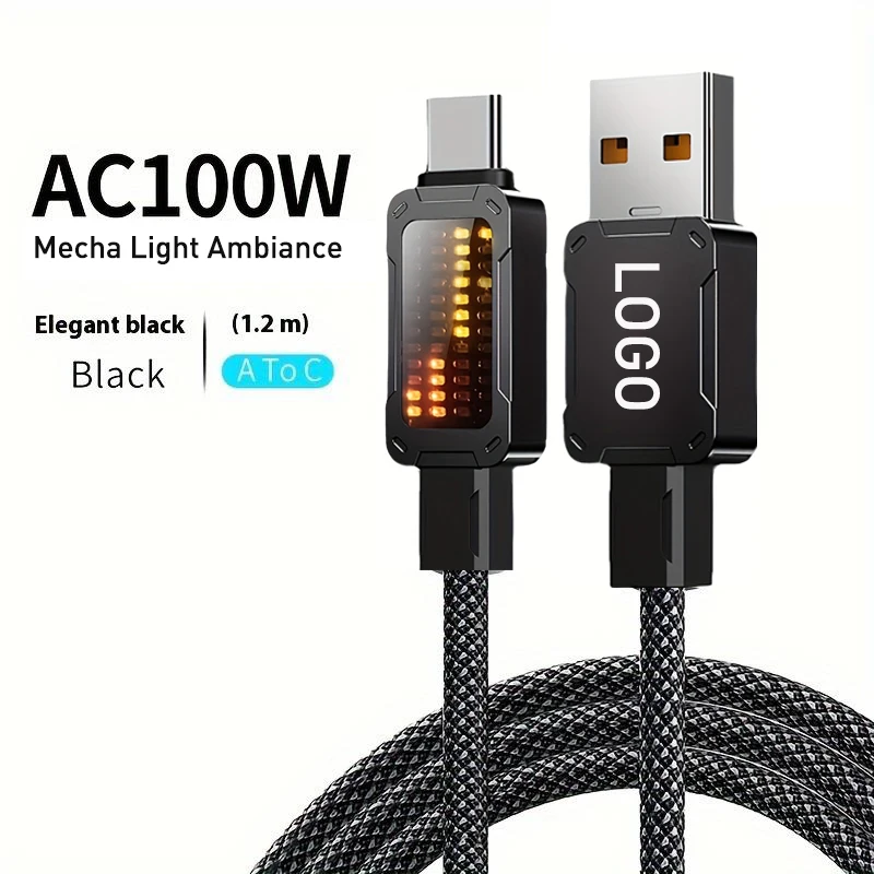 120cm Type C Data Cable with 100W Max Power Support Mecha Light Ambiance Durable Fabric High-Speed Data Transfer for iPhone 16