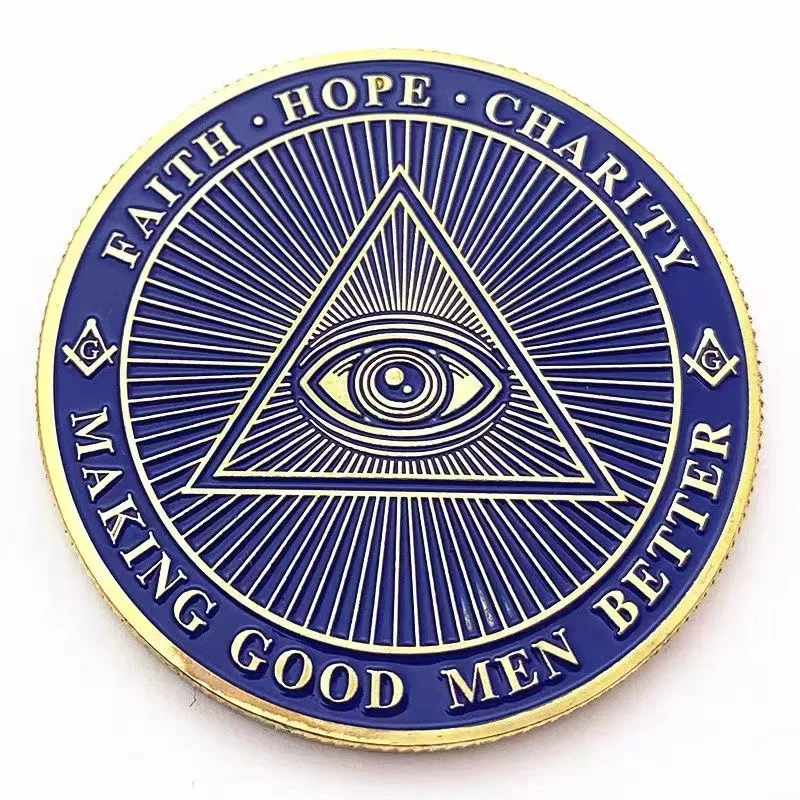 Masonic Eye of God Gold Plated Commemorative Coin Collection Brother Coin Meditation Sky Eye Colored Metal Challenge Coin